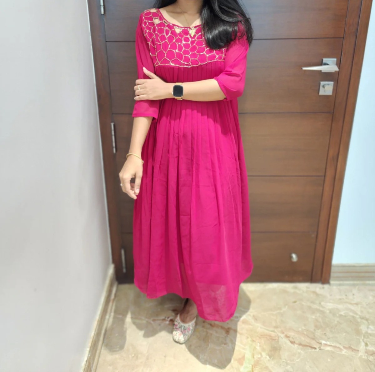 Anbarasi: Georgette A-Line Kurti with Lining & Handwork – Stylish Kurtis by Aarral