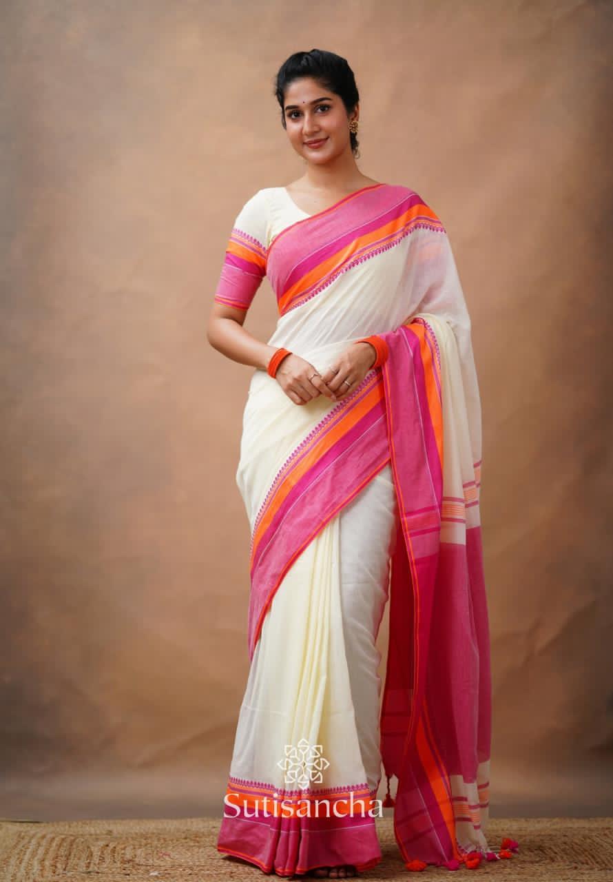 Premium quality pure cotton hand weaving saree