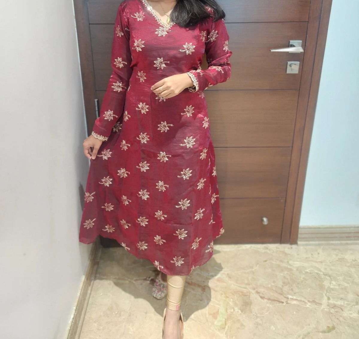 Anbarasi: Space Silk A-Line Kurti with Handwork & Full Lining | Aarral Collection