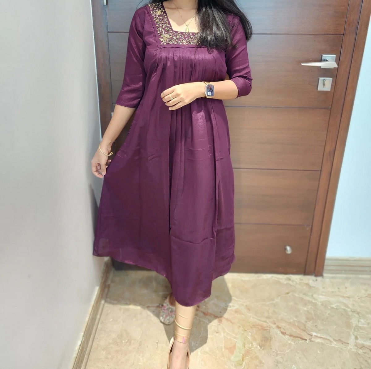 Vichitra Silk A-Line Kurti with Lining – Stylish 46 Inch Ethnic Wear