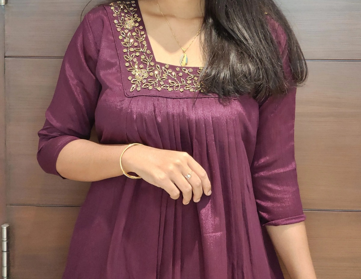 Anbarasi: Vichitra Silk A-Line Kurti with Lining – Stylish 46 Inch Ethnic Wear