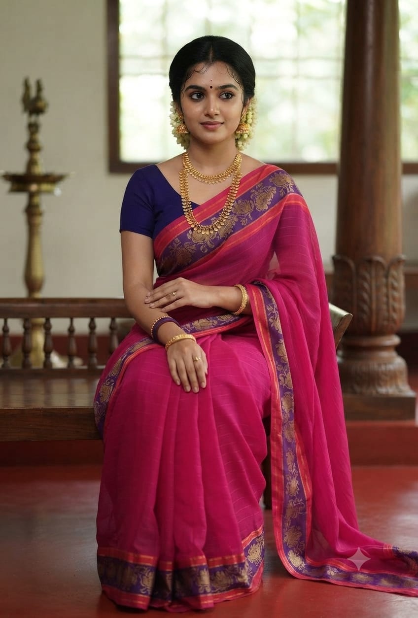 Anbarasi: Onam festive collection mulcotton saree Varnarekha 