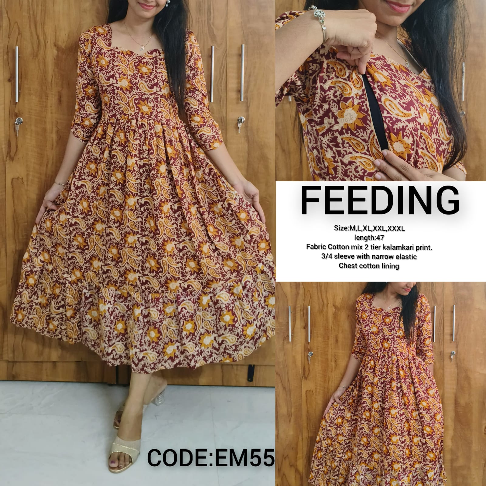 Cotton kalamkari print 2 tier feeding dress