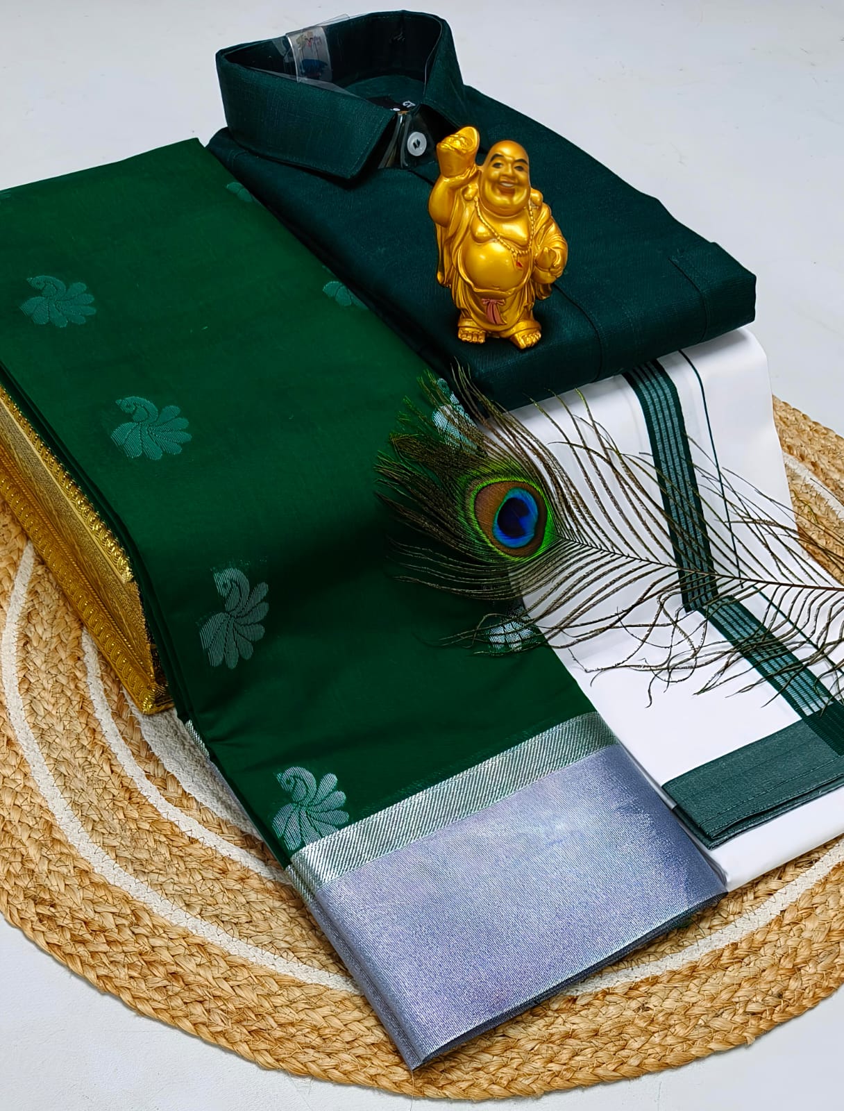 Ellampillai soft silver silk cotton sarees & Cotton dotis , shirts as combo 