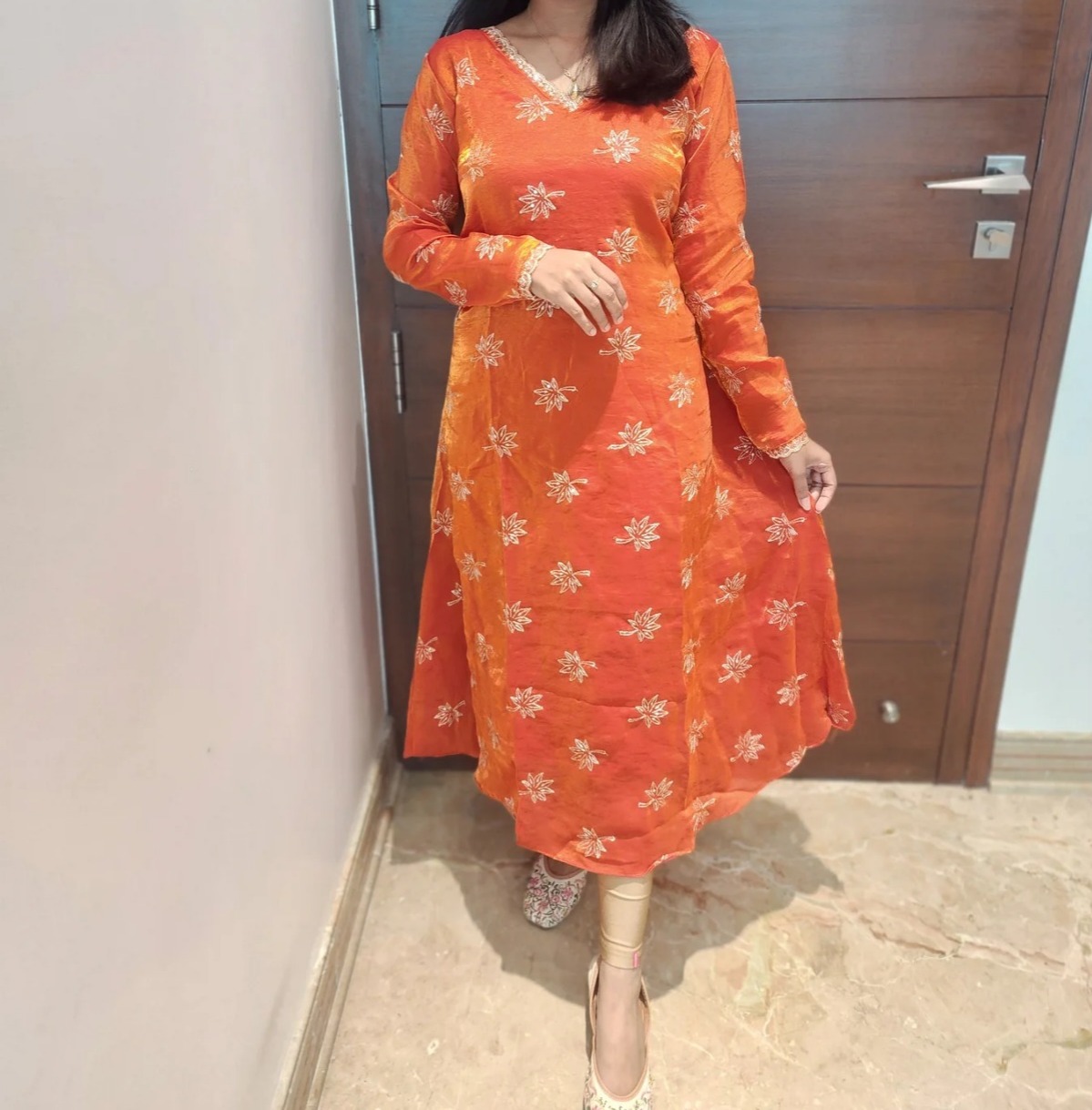 Anbarasi: Space Silk A-Line Kurti with Hand Work & Full Lining | Aarral