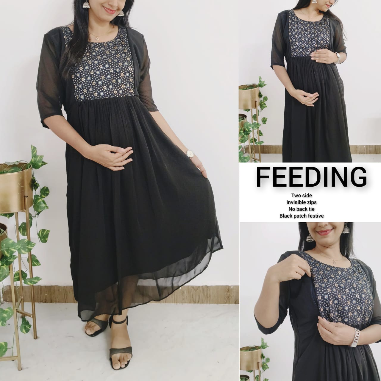 Georgette Feeding Dress with Full Lining & Hidden Zips – Aarral Maternity