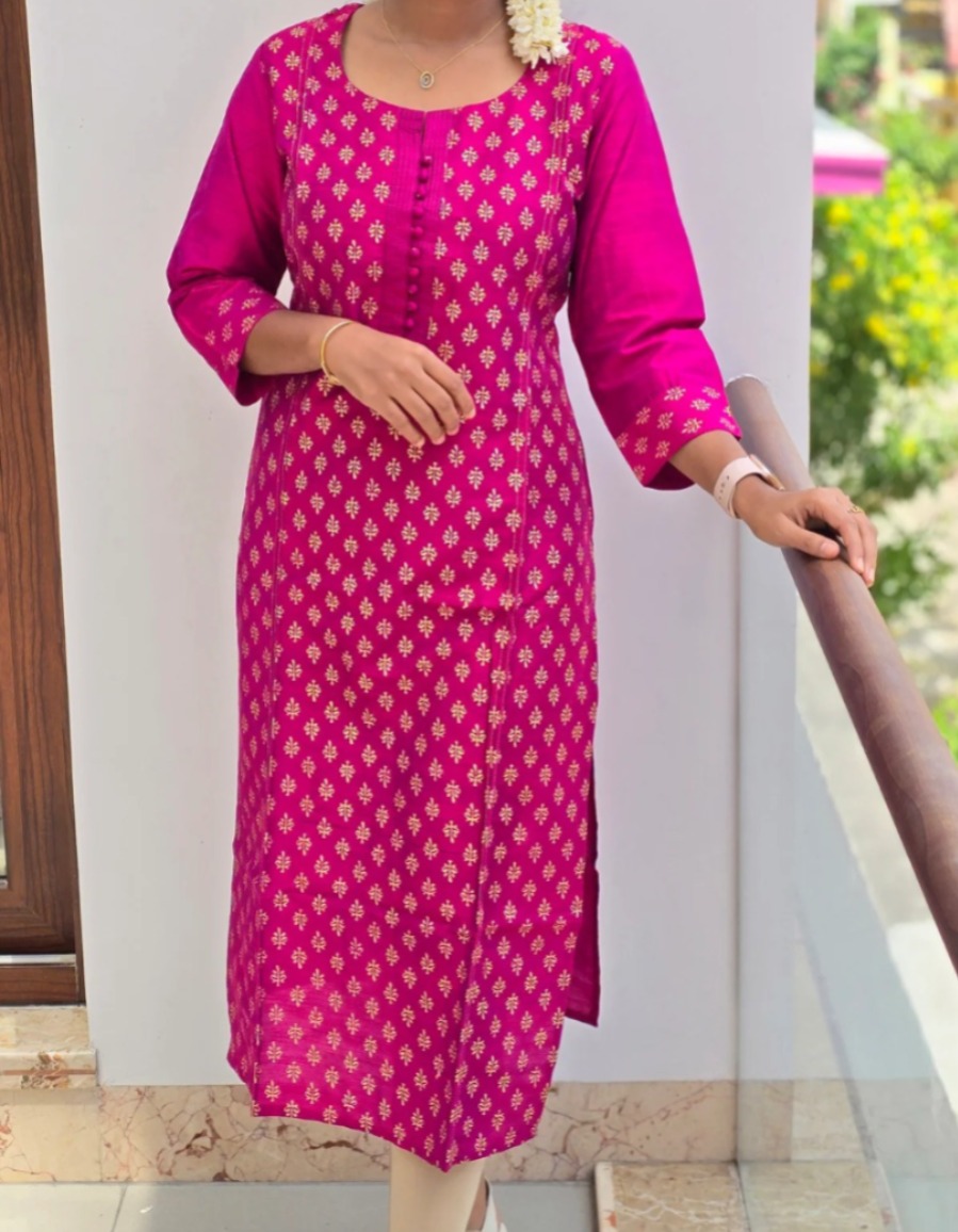 Anbarasi: Straight Cut Silk Cotton Kurti with Embroidery - 44 Inch, S to XXL
