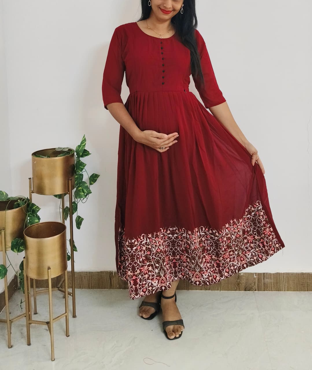 Anbarasi: Trendy Georgette Feeding Kurti with Lining & Embroidery | Exclusive