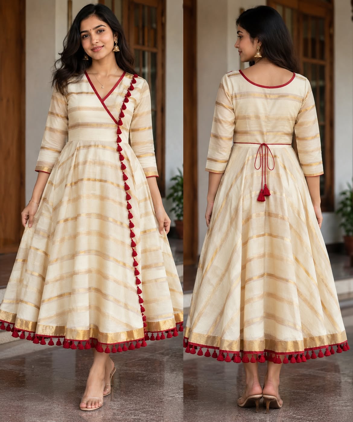 Premium Festive Wear Anarkali Kurti with Soft Lining & Tassel Design