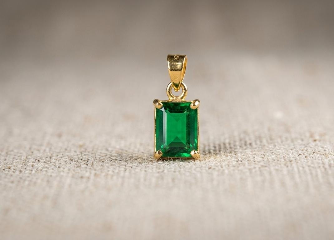 Classic rectangular pendant with green gemstone