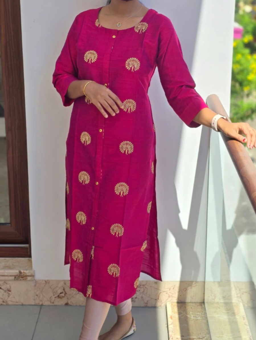 Anbarasi: Embroidered Straight Cut Kurtis in Silk Cotton | Sizes S to XXL (44