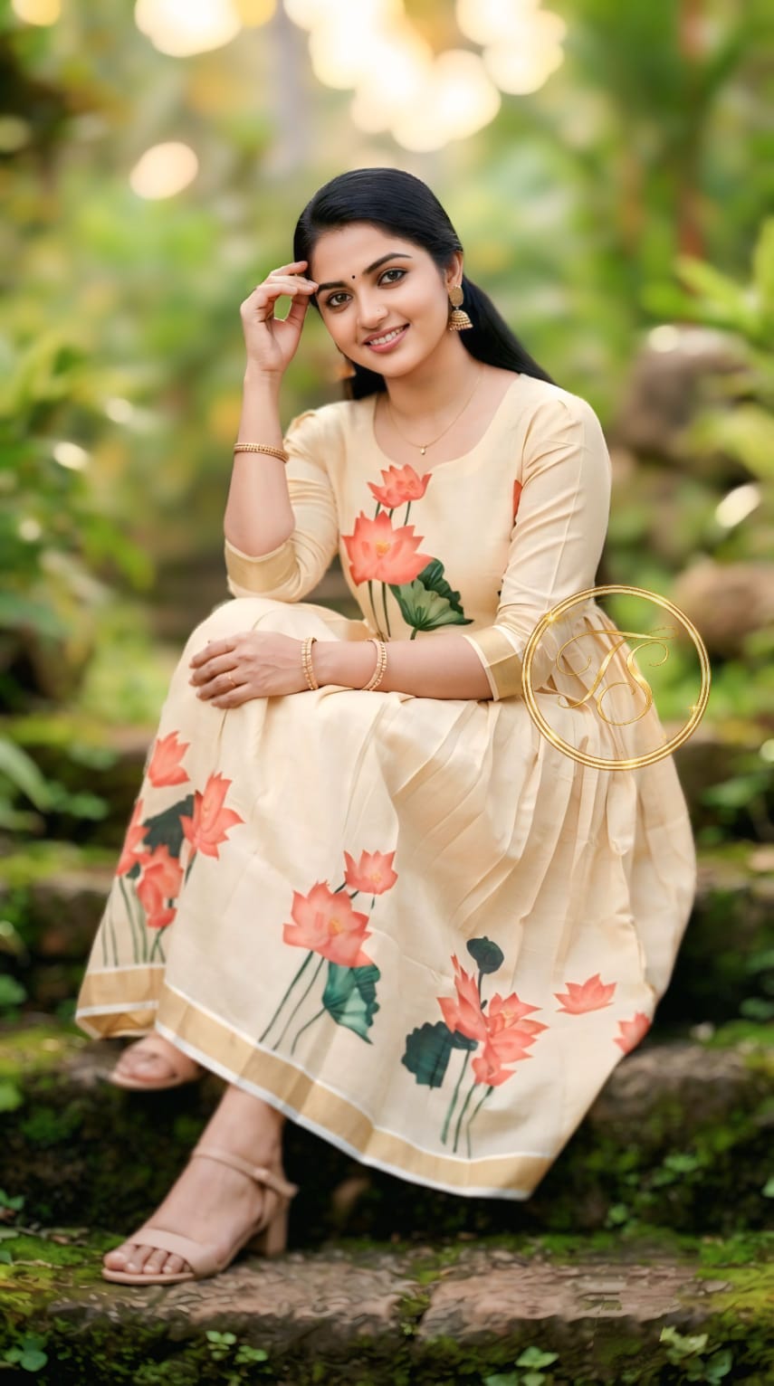 Premium Tissue Flared Top for Women | Onam Collection | 3/4 Sleeves
