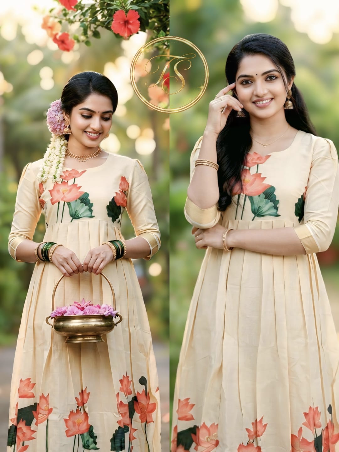 Anbarasi: Premium Tissue Flared Top for Women | Onam Collection | 3/4 Sleeves