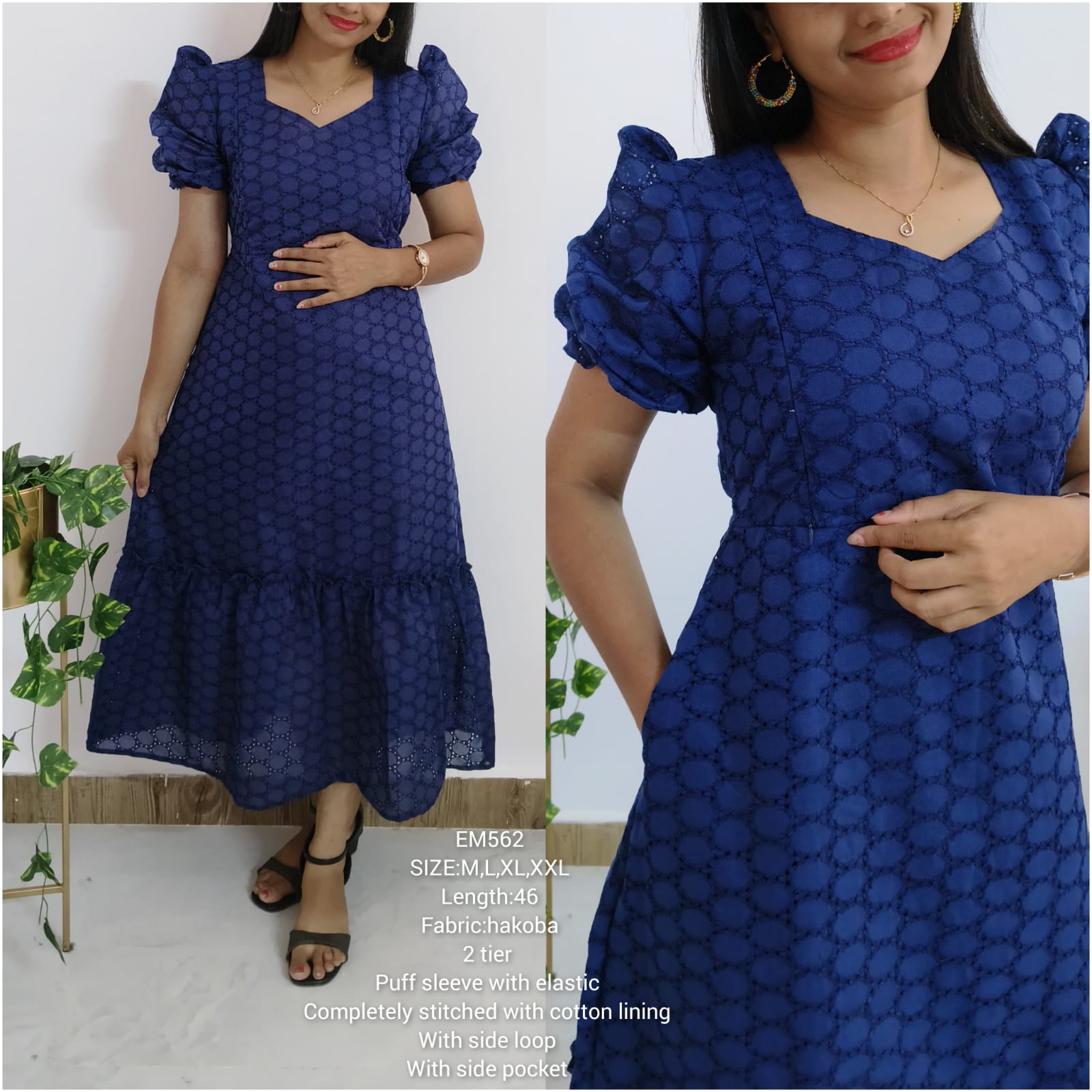 Anbarasi: Hakoba Cotton Maternity Dress with Two Side Invisible Zips, Back Tie Loop, and Lining - Feeding & Non-Feeding, 46 Inch, S to XXL