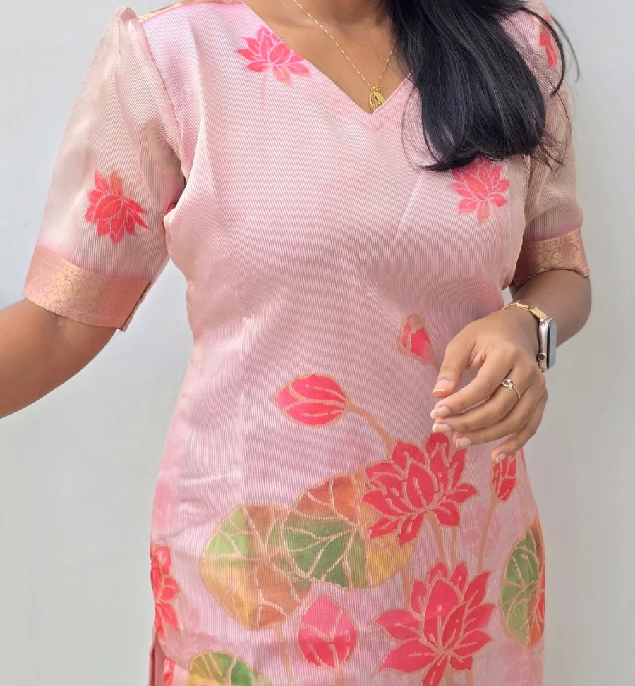 Anbarasi: Tissue Silk Sparkle Shine Straight Cut Kurti | Elegant Ethnic Wear