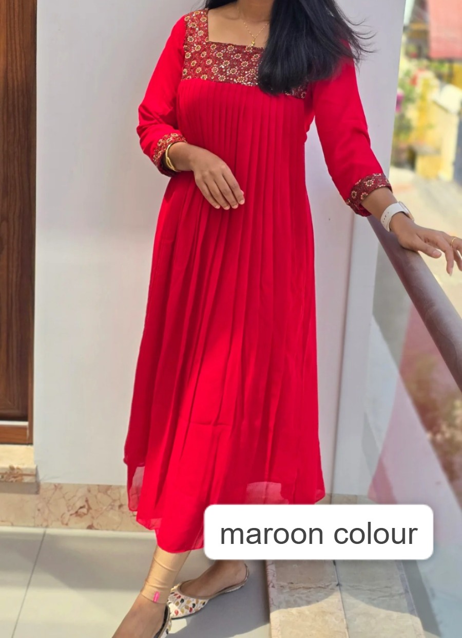 Anbarasi: Designer Georgette A-Line Kurti with Handwork & Crepe Lining – Women's Kurtas