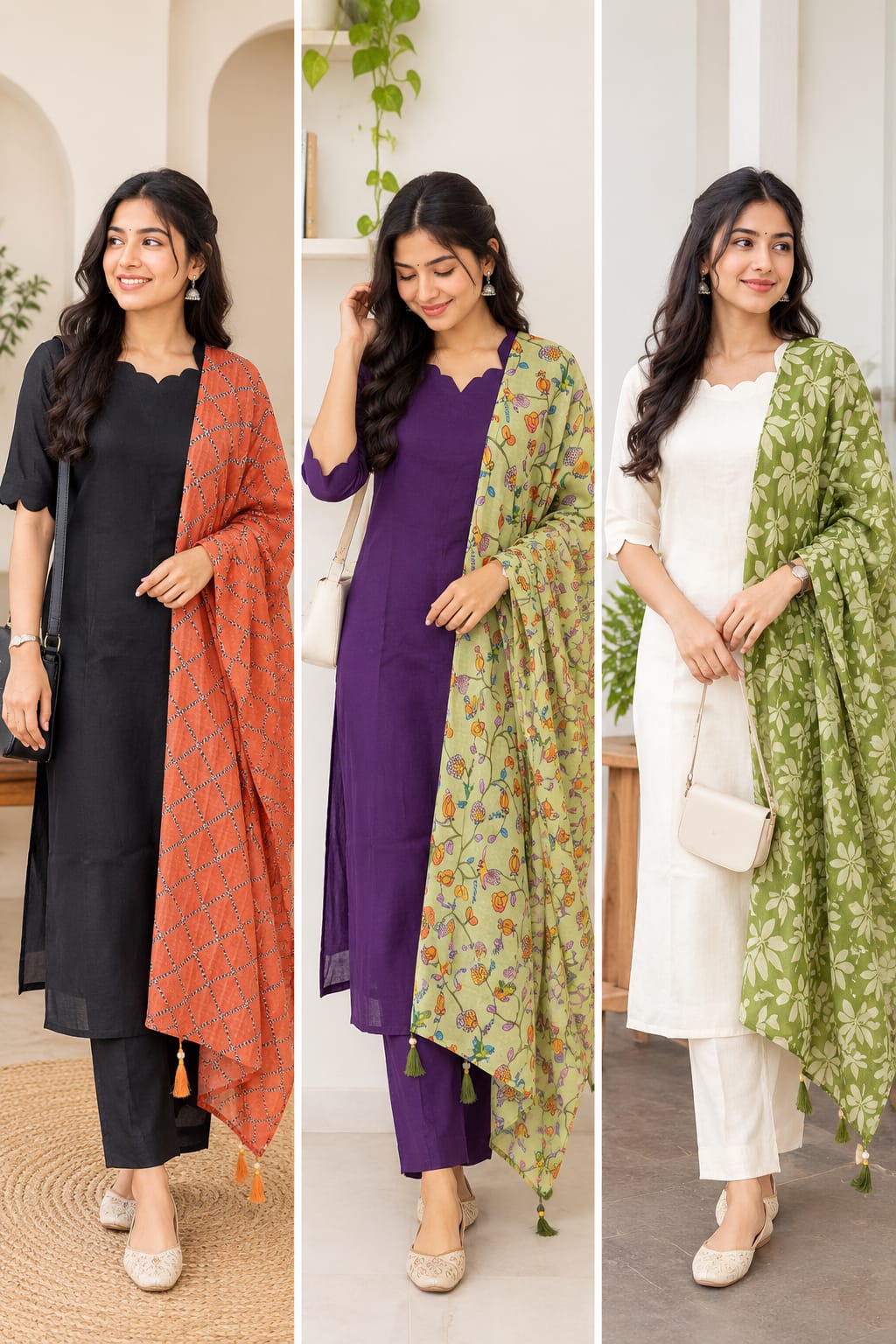 Premium chanderi 3 piece kurta set