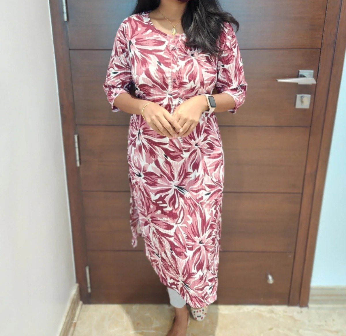 Popcorn Fabric Straight Cut Kurti with Pocket for Women – 42 Inch Height, Available in S to XXL