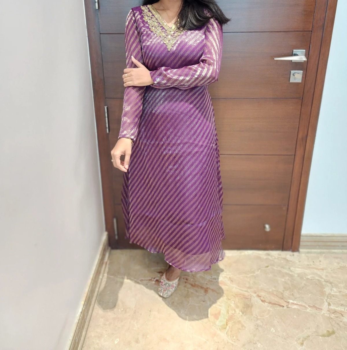 Anbarasi: Lehariya Georgette A-Line Kurti with Heavy Handwork – Elegant Ethnic Wear