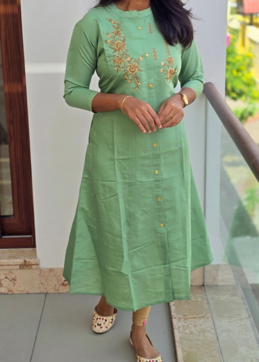 Anbarasi: Muslin A-Line Dress with Embroidery – 43