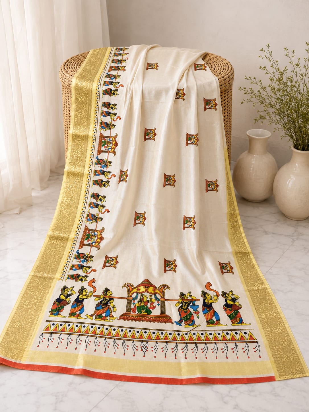 Onam festival soft dola 3D printing saree