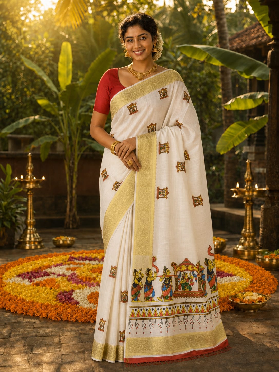 Anbarasi: Onam Festival Soft Dola 3D Print Kerala Traditional Saree