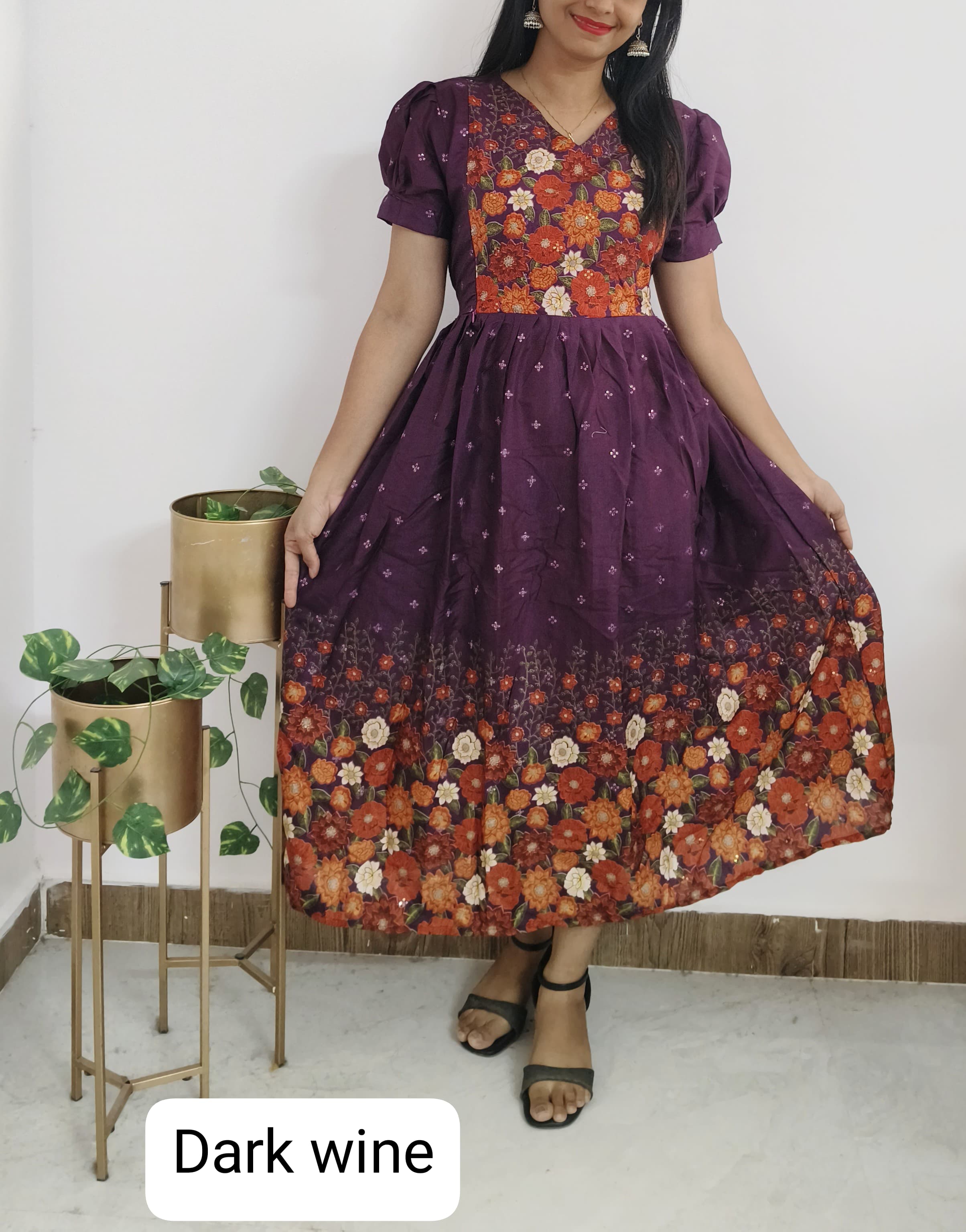 Vichitra Silk Feeding Dress with Sequin Work & Invisible Zips