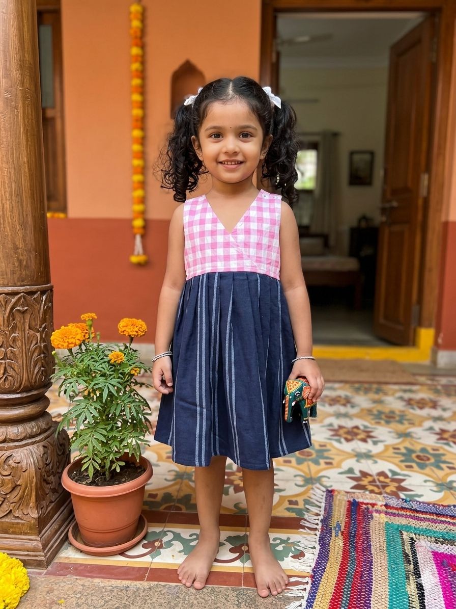 Kids Cotton V-Neck Frock | Pure Cotton Outdoor Dress