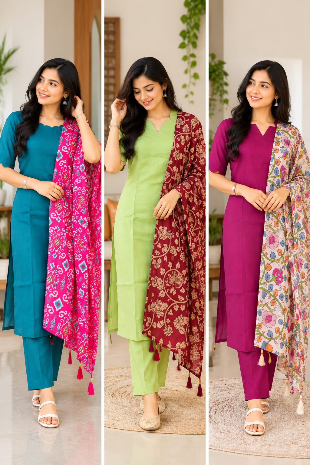 Premium Chanderi 3 piece kurta set