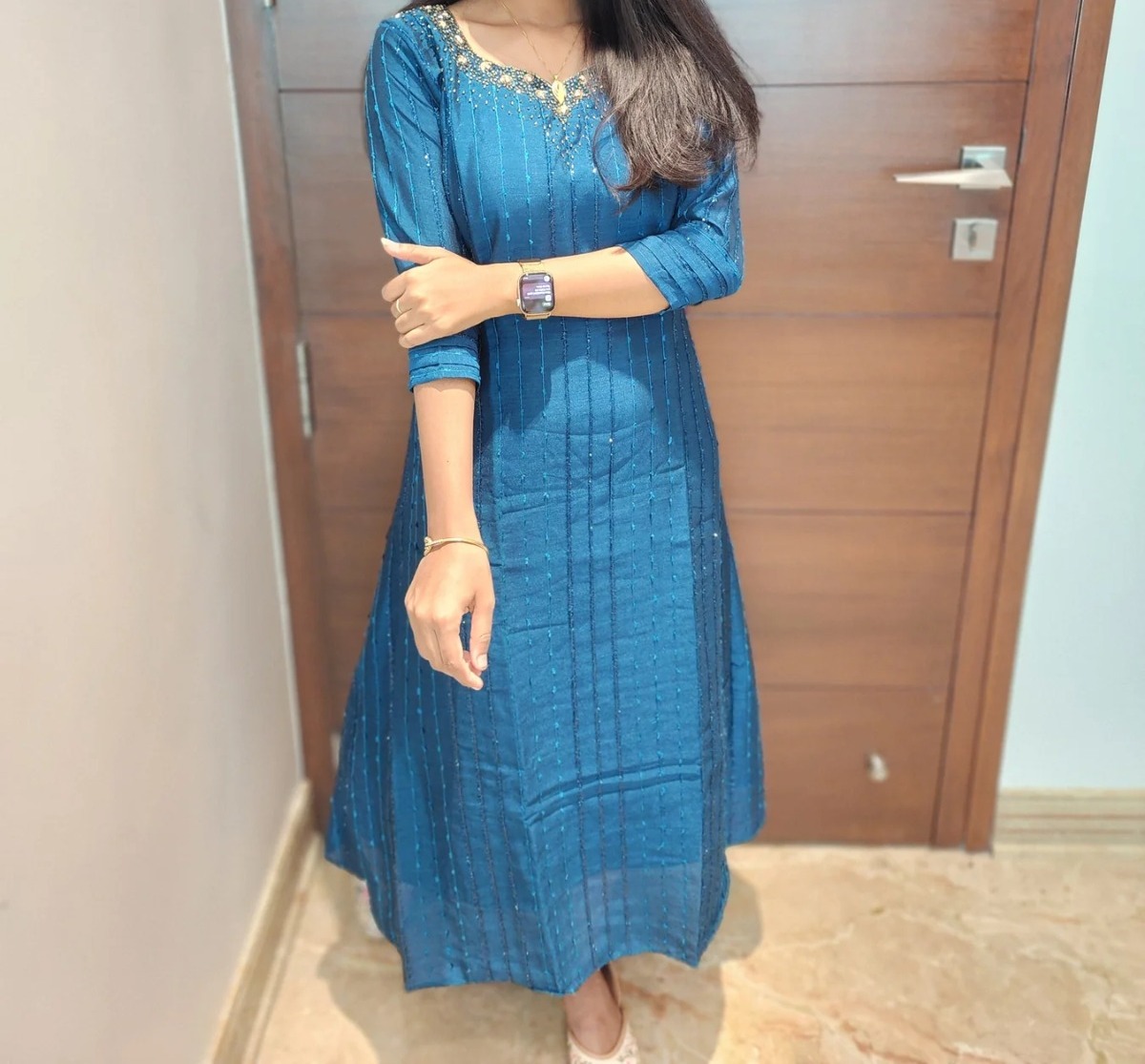 Vichitra Silk Straight Cut Kurtis with Heavy Handwork | Elegant Ethnic Wear