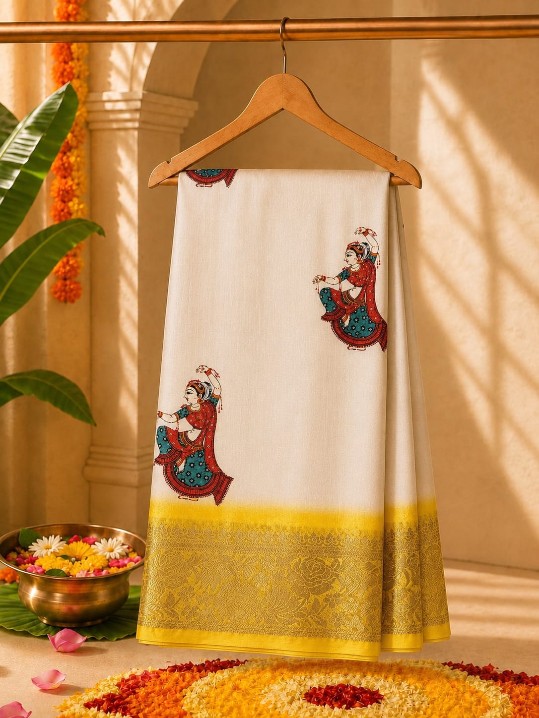 Onam festival soft dola 3D printing saree