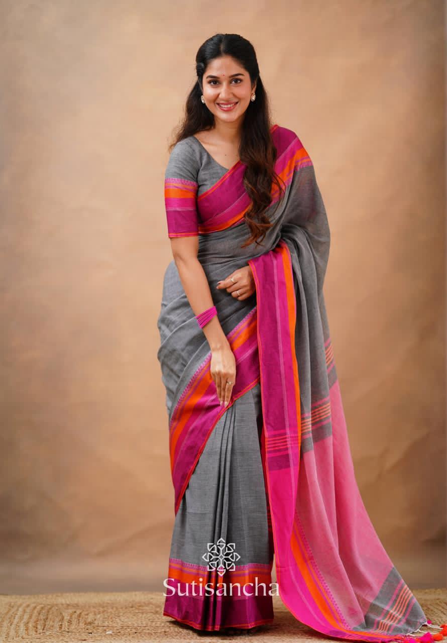 Premium quality pure cotton hand weaving saree with blouse 