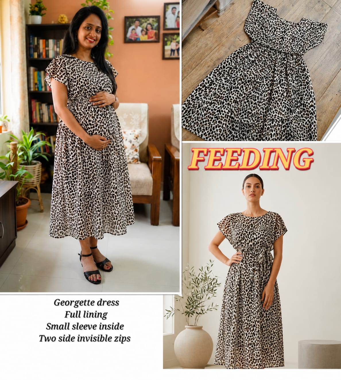Georgette Cape Feeding Dress with Attached Sleeves | M to XXL