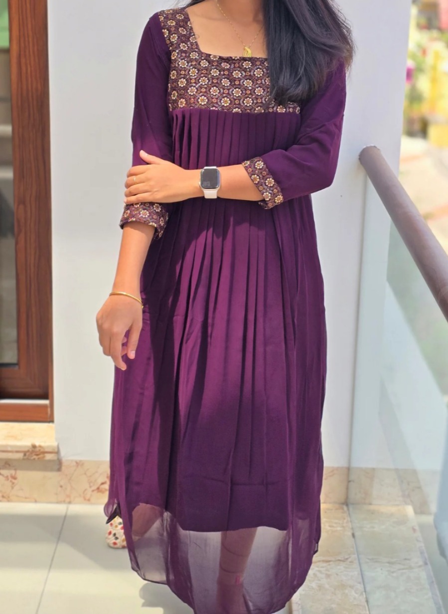 Anbarasi: Elegant Georgette A-Line Kurti with Handwork & Crepe Lining – Kurtas Online