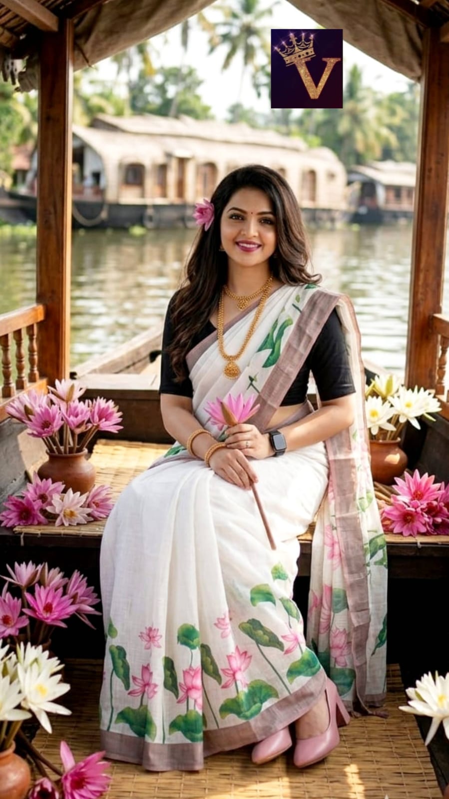 Anbarasi: Onam special linen mix saree with lotus print