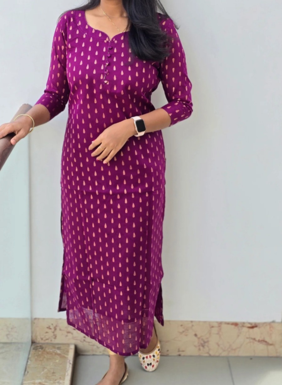 Anbarasi: Handloom Cotton Straight Cut Kurti for Women | 3/4 Sleeve | Available in S to XXL | 45-inch Height