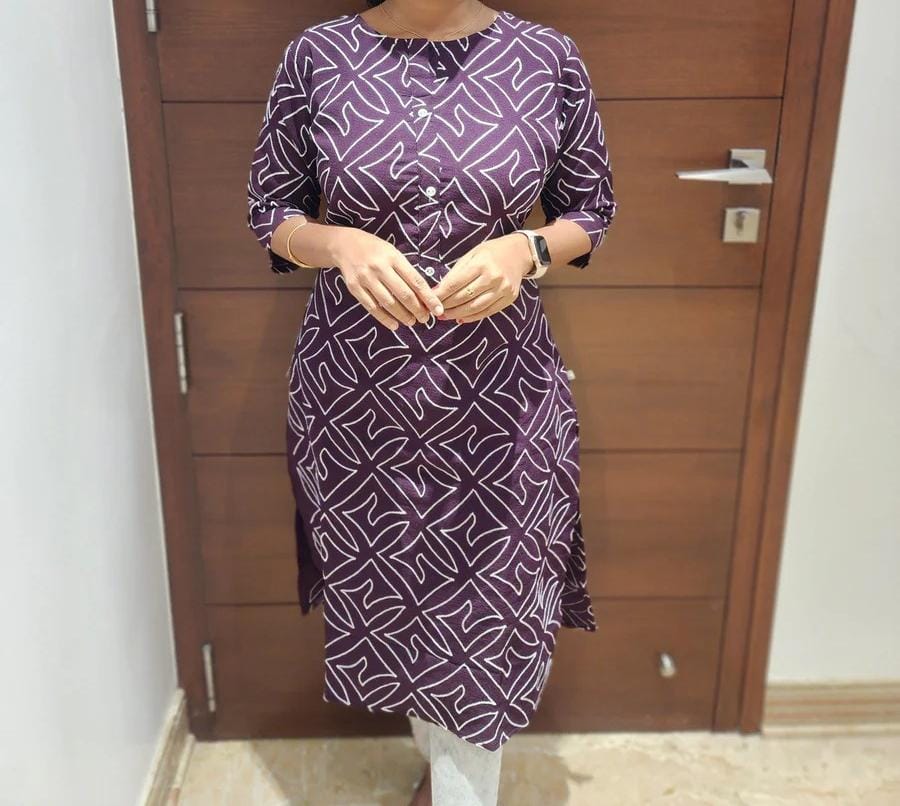 Anbarasi: Straight Cut Kurtis with Pocket, Popcorn Fabric, 41-Inch Height, Sizes S-XXL