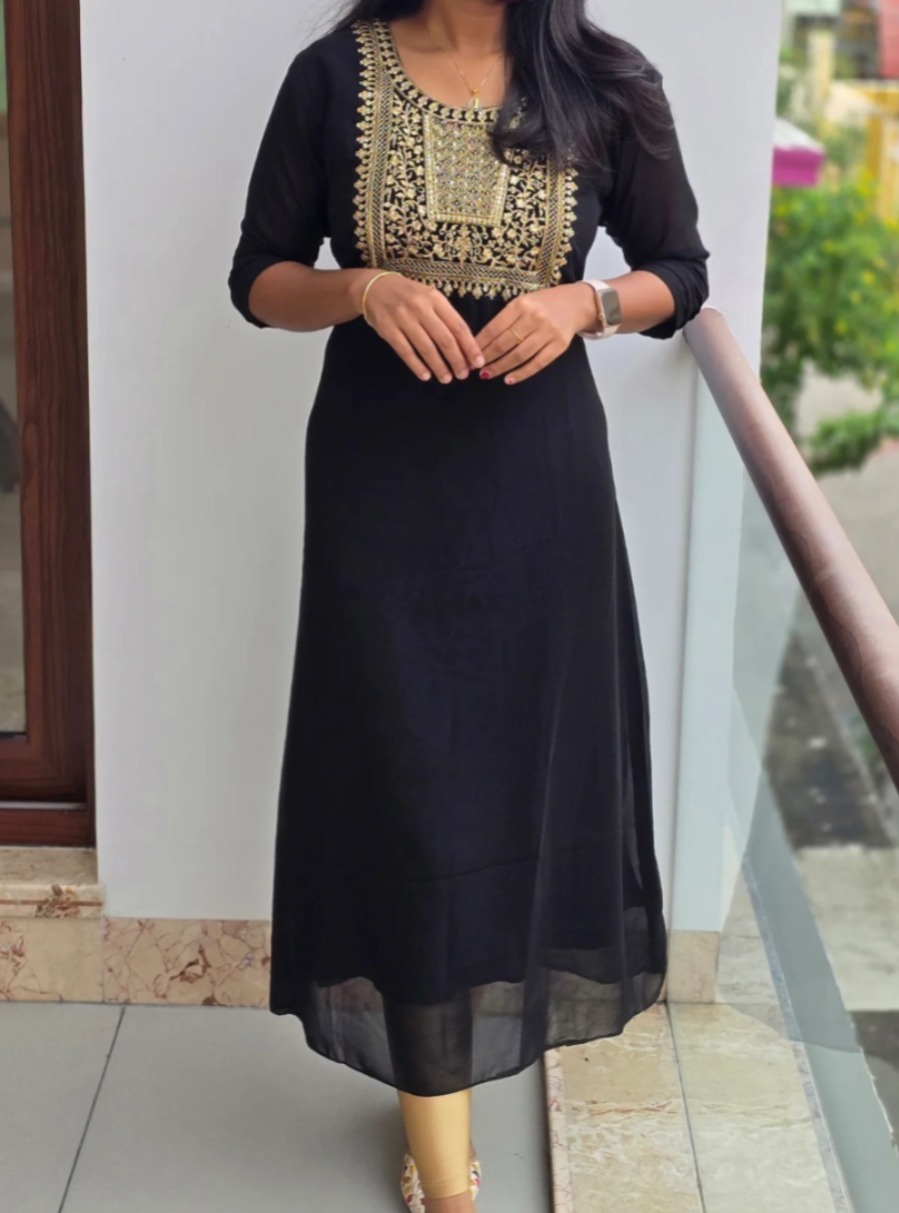 Anbarasi: Premium Georgette Straight Cut Kurtis with Heavy Embroidery – Full Lining, 44 inch Height, Available in S-XXL