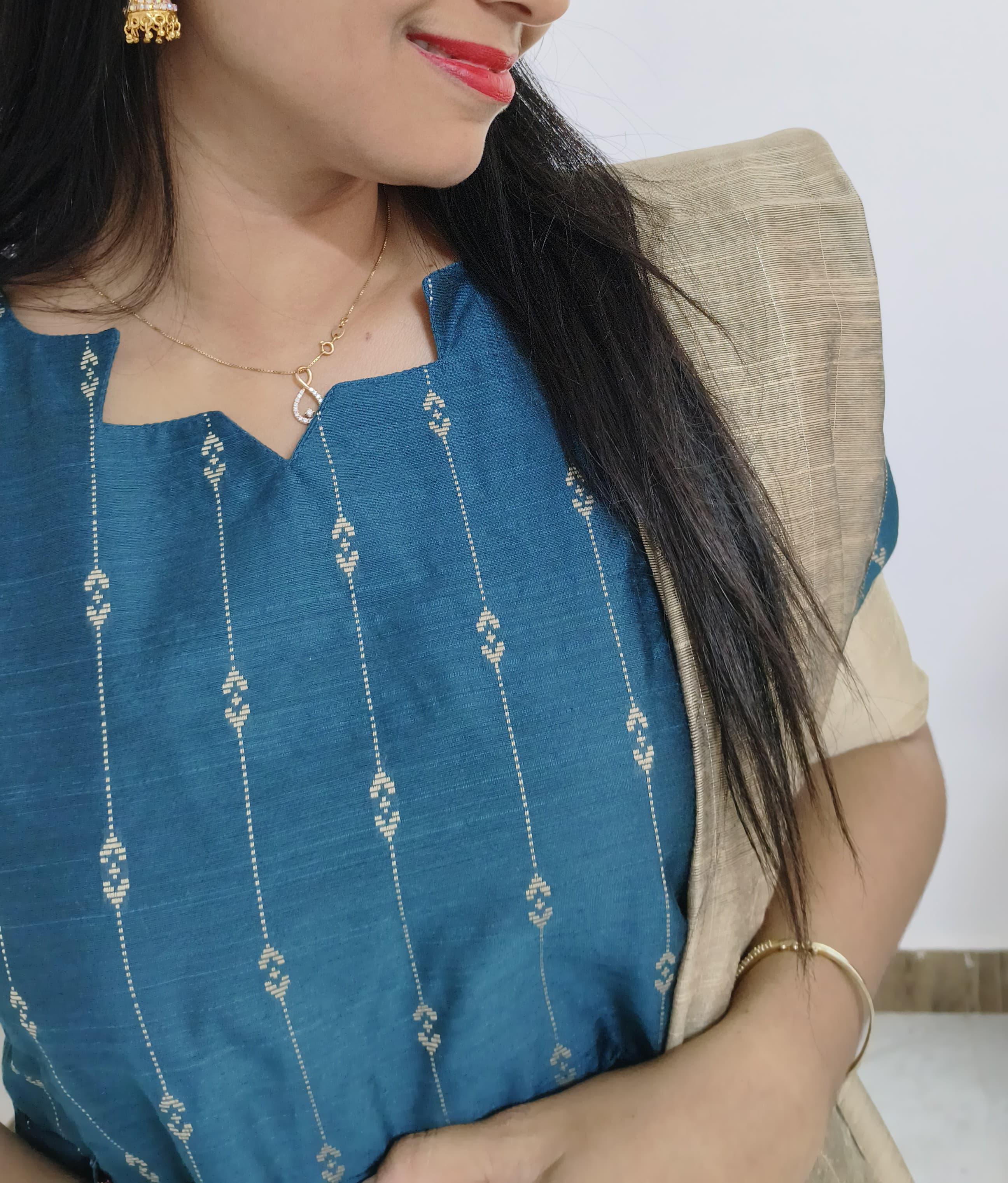 Semi Silk Traditional Maternity & Feeding Dress Set with Cotton Lining