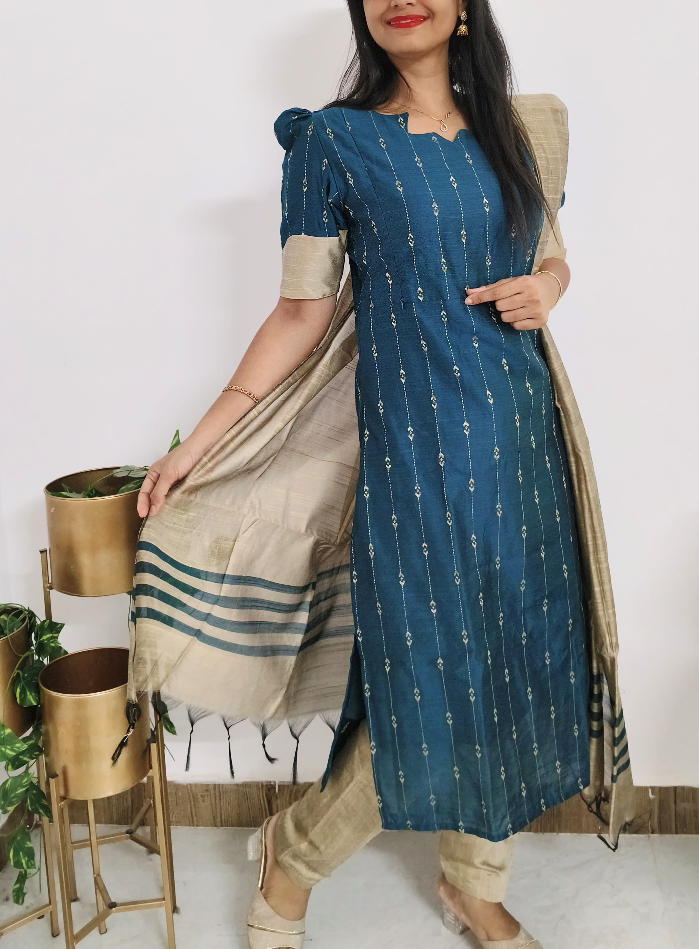 Anbarasi: Semi Silk Traditional Maternity & Feeding Dress Set with Cotton Lining