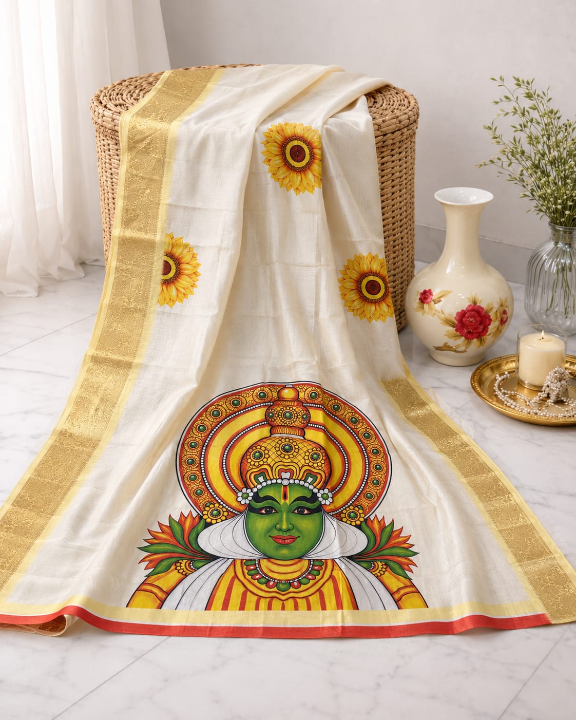 Onam festival soft dola 3D printing saree