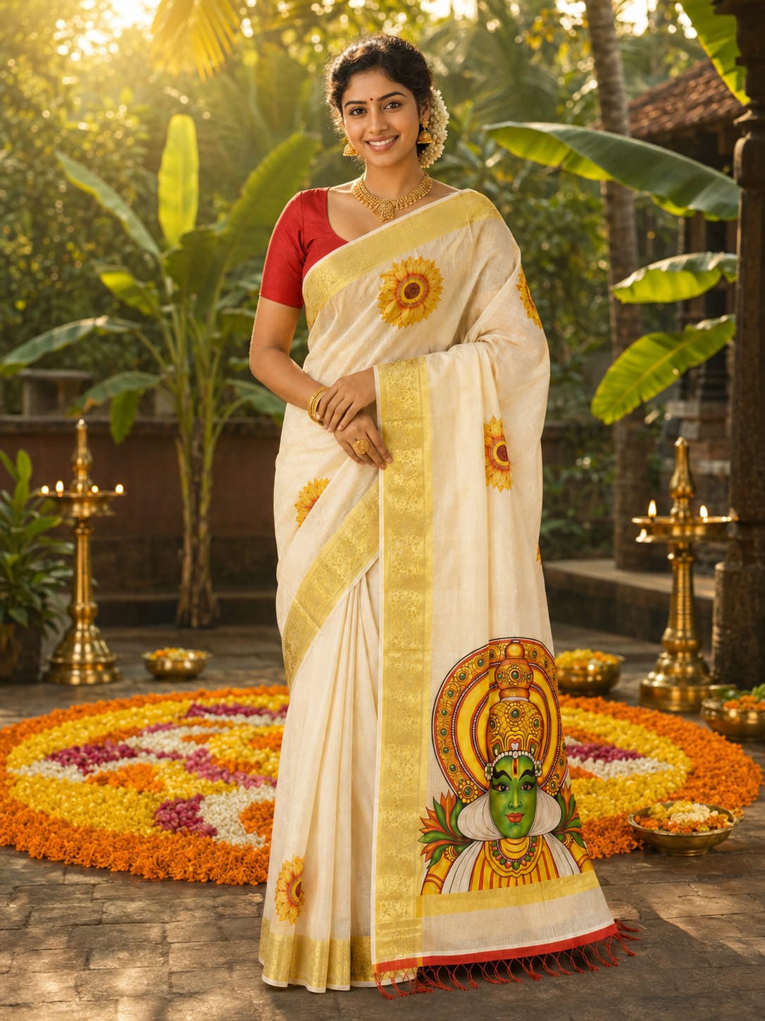 Anbarasi: Onam Festival Soft Dola 3D Print Kerala Traditional Saree
