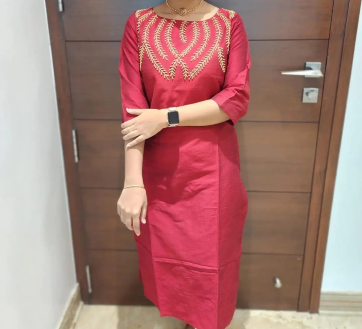 Anbarasi: Straight Cut Silk Cotton Kurti with Pocket & Heavy Aari Work - S to XXL