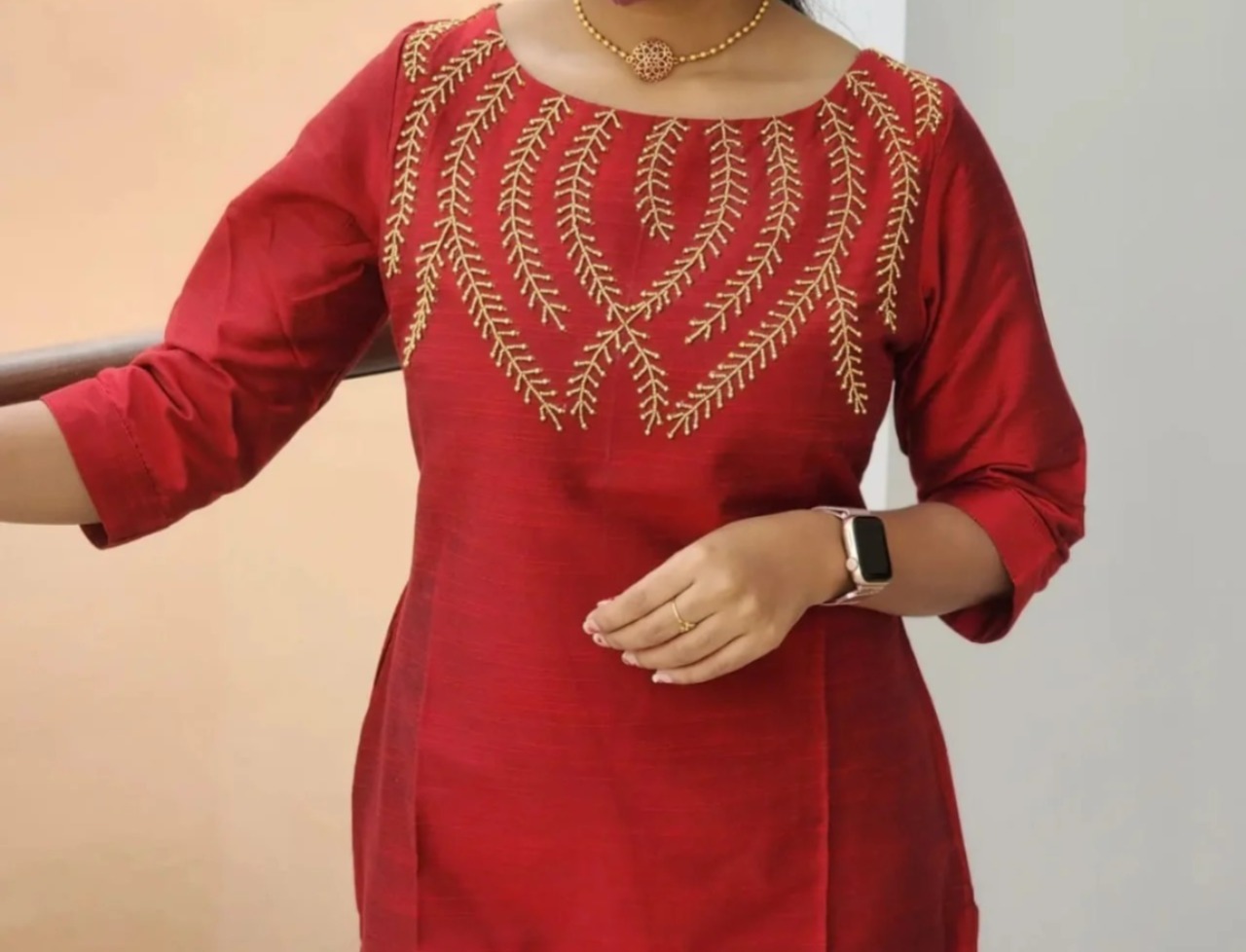 Anbarasi: Straight Cut Silk Cotton Kurti with Pocket & Heavy Aari Work - S to XXL