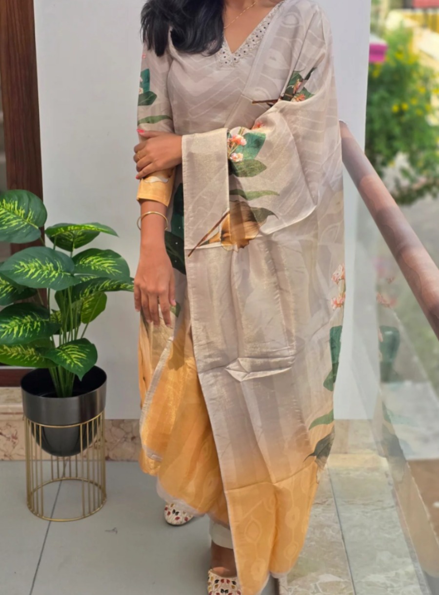 Anbarasi: Pure shimmer fancy dupatta dress