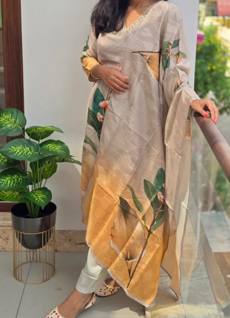 Anbarasi: Pure shimmer fancy dupatta dress