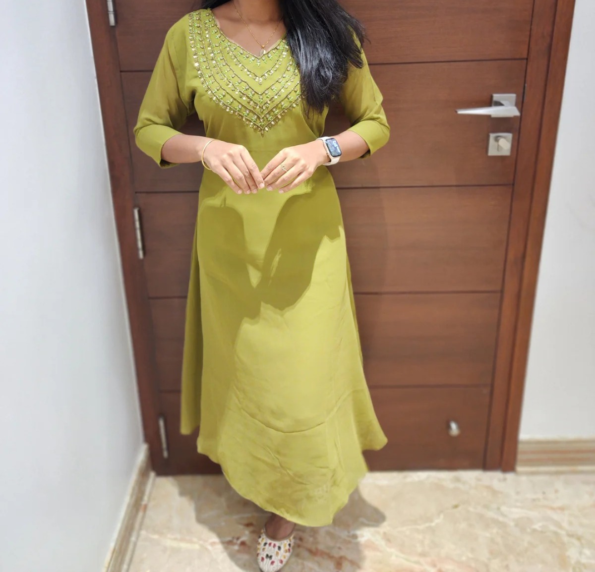Georgette A line with heavy neck work with crepe lining