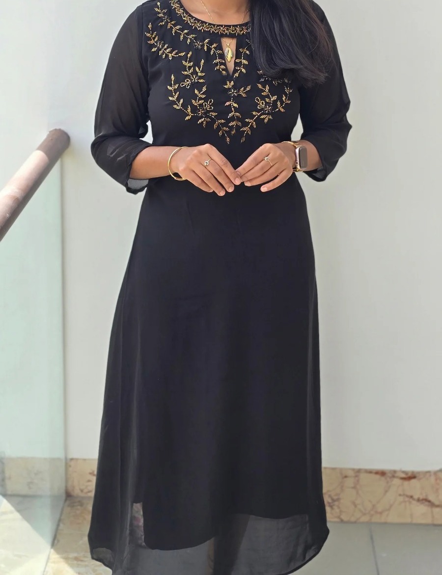 Elegant Georgette A-Line Kurti with Crepe Lining – Sizes S to XXL