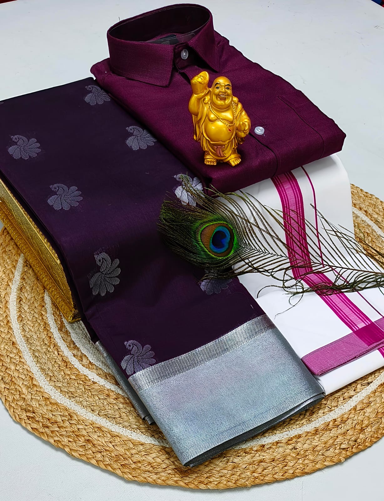 Ellampillai soft silver silk cotton sarees & Cotton dotis, shirts
