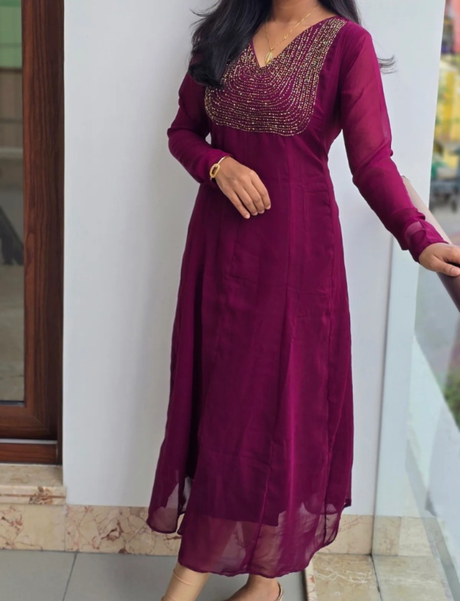 Anbarasi: Premium Georgette A line with heavy neckwork 